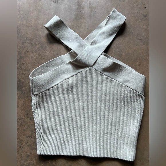Babaton Sculpt Knit Criss Cross Ribbed Cropped Top Small - Picture 7 of 11